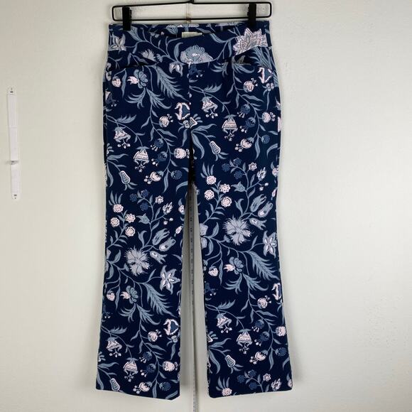 Spartina 449 Maren Pants Size S Navy Blue Floral Stretch Kick Flare Crop Classic - Picture 7 of 14